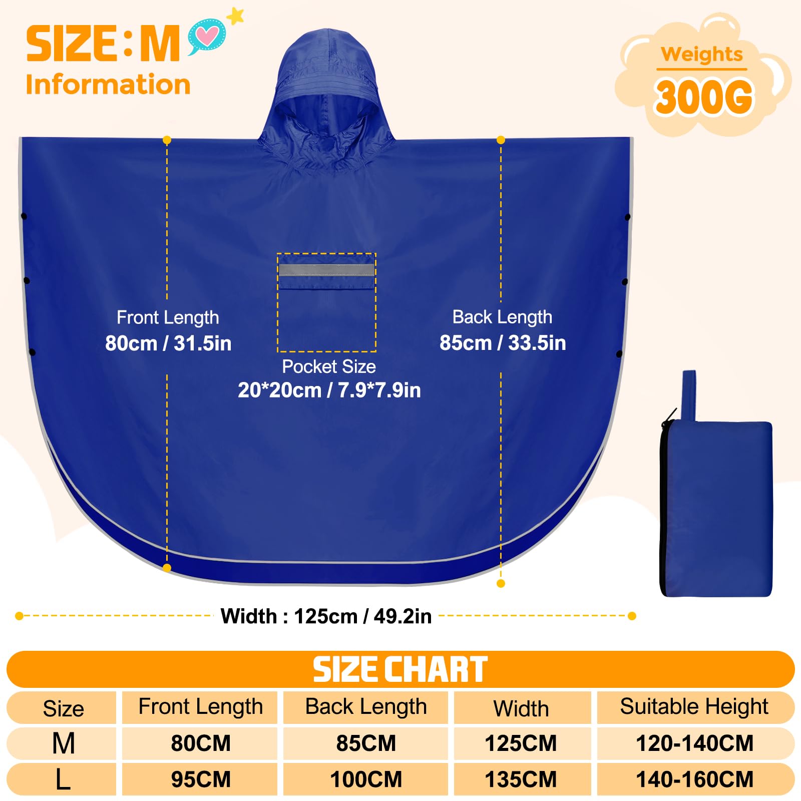 Chubasquero Niño Capa Chuva Criança Ligero Poncho Impermeable Niño Plegable Poncho Lluvia Unisex Chubasquero Niña Poncho Con Rayas Reflectantes Para Infantil 120-140 cm