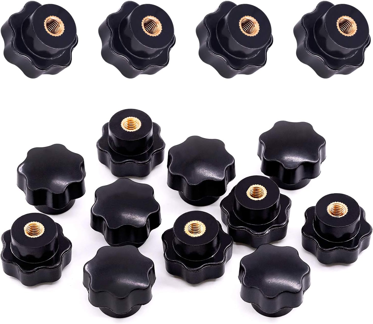 Swpeet 15Pcs M6 7 Star Knob Female Thread Nut Clamping Knob