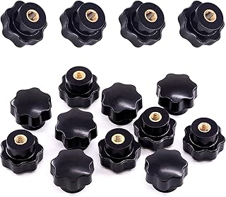 Swpeet 15Pcs M6 7 Star Knob Female Thread Nut Clamping Knob Grip Assortment Kit, Star Shape Hand Knobs Black Plastic Screw-On Handle Clamping Knob for Mechanical Equipment (M6)