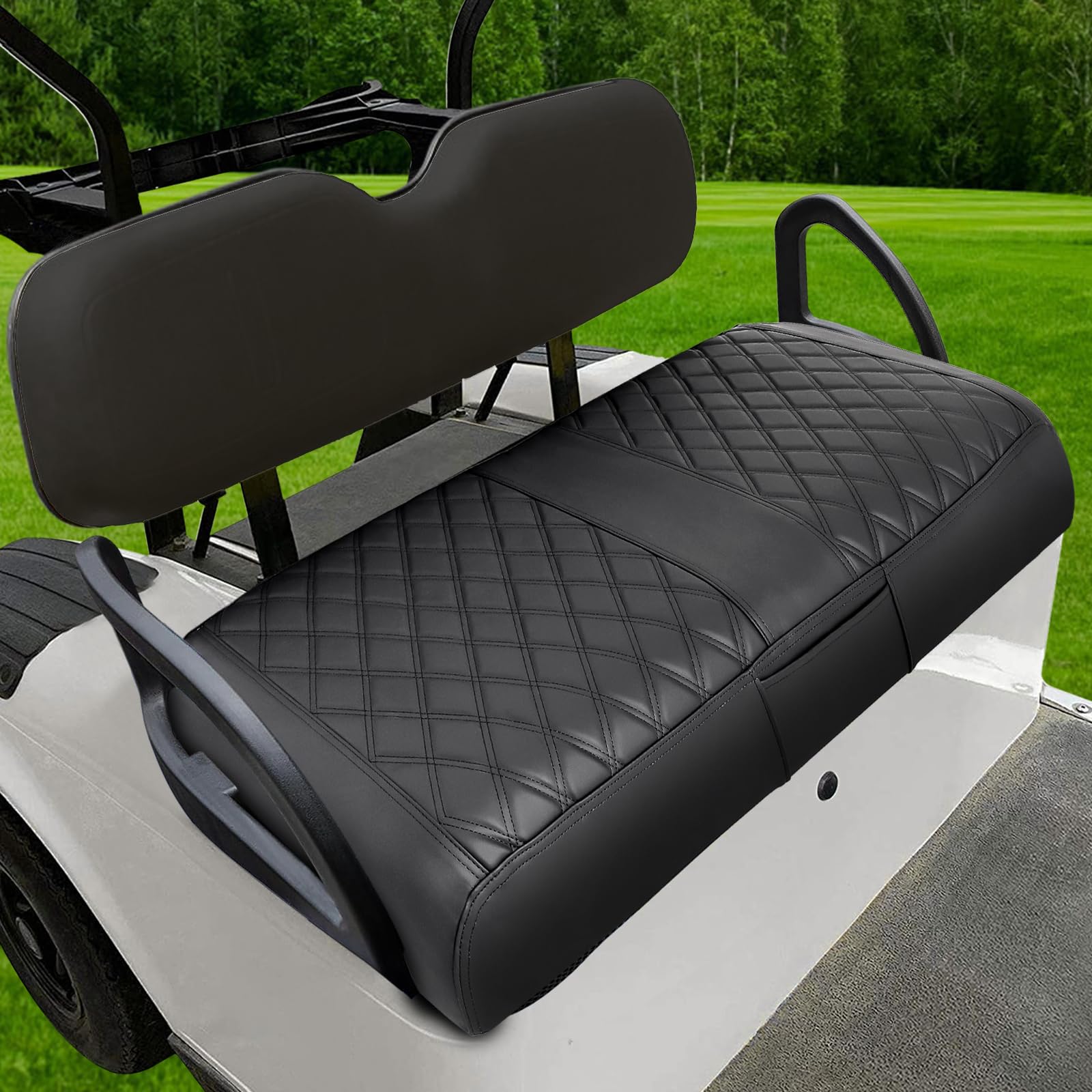 Photo 1 of iLSKW EZGO RXV Seat Cover Only for Bench Replacement Premium Marine Vinyl - Diamond Stripe Black Stitching Anti-Chipping/Anti-Fading/No Stapler FIT Ezgo RXV Fron Bench Seat Diamond Black Stitching