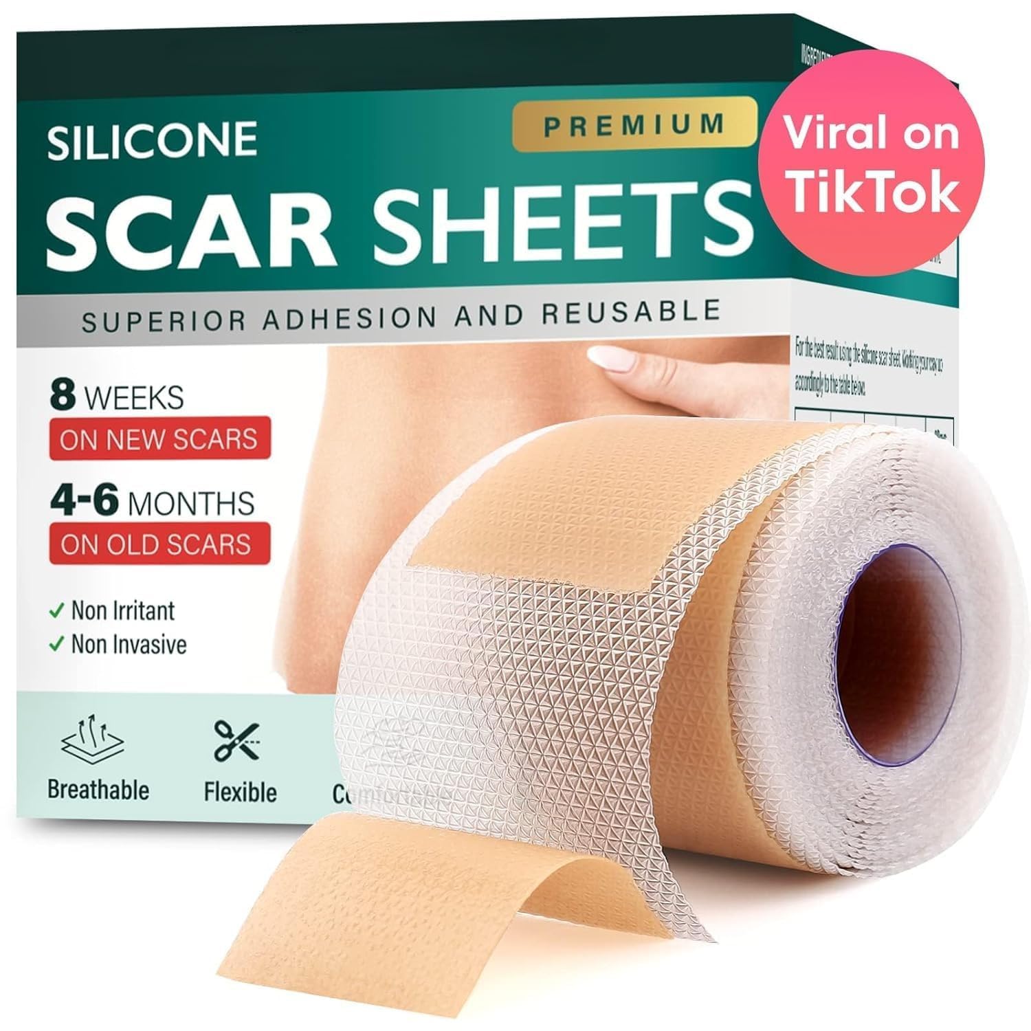 Silicone Scar,Silicone Scar Tape(1.6"x 120" Roll-3M) Effective Scar Removal Sheets, Silicone Scar Removal Sheets for Surgical Scars,Healing Keloid, C-Section, Tummy Tuck (SILICON SCARE)-image-22