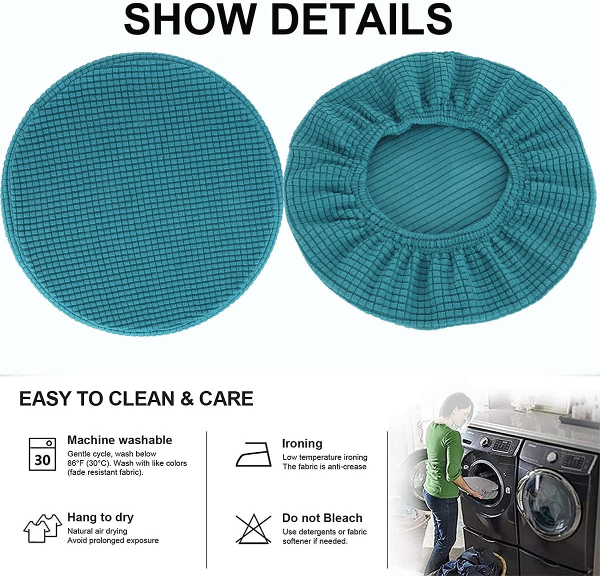 Round Bar Stool Covers Slipcovers 35-38cm(13.7 15in) Stretch Bar Stool Chair Covers Swivel Set of 2/4/1, for Dining Room Bar Counter Kitchen Home Office Desk,Grey,2PCS