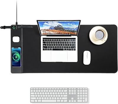 VOVIPO 3 in 1 Wireless Charging Mouse Pad, Gaming Mousepad with Wireless Charger Multiple Devices Compitable with Watch/iPhone/Airpods, Large Desk Mat 90 x 40cm,Desk Pad for MacBook, PC, Laptop-Black