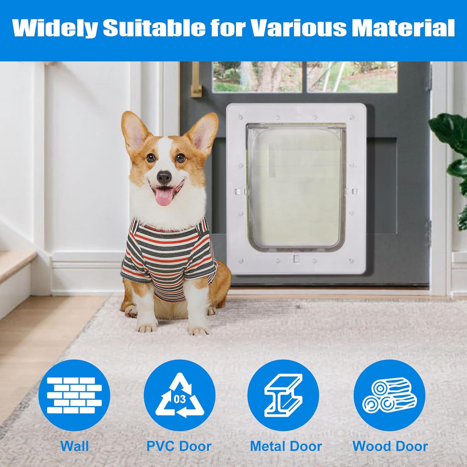 Pet Door, Durable Plastic Dog Door, 16.7”x 11.7'' Inner Frame for Large Dog and Pets, Easy DIY Installation, Suitable for Interior and Exterior Doors, Screen and Wall, White Doggie Door