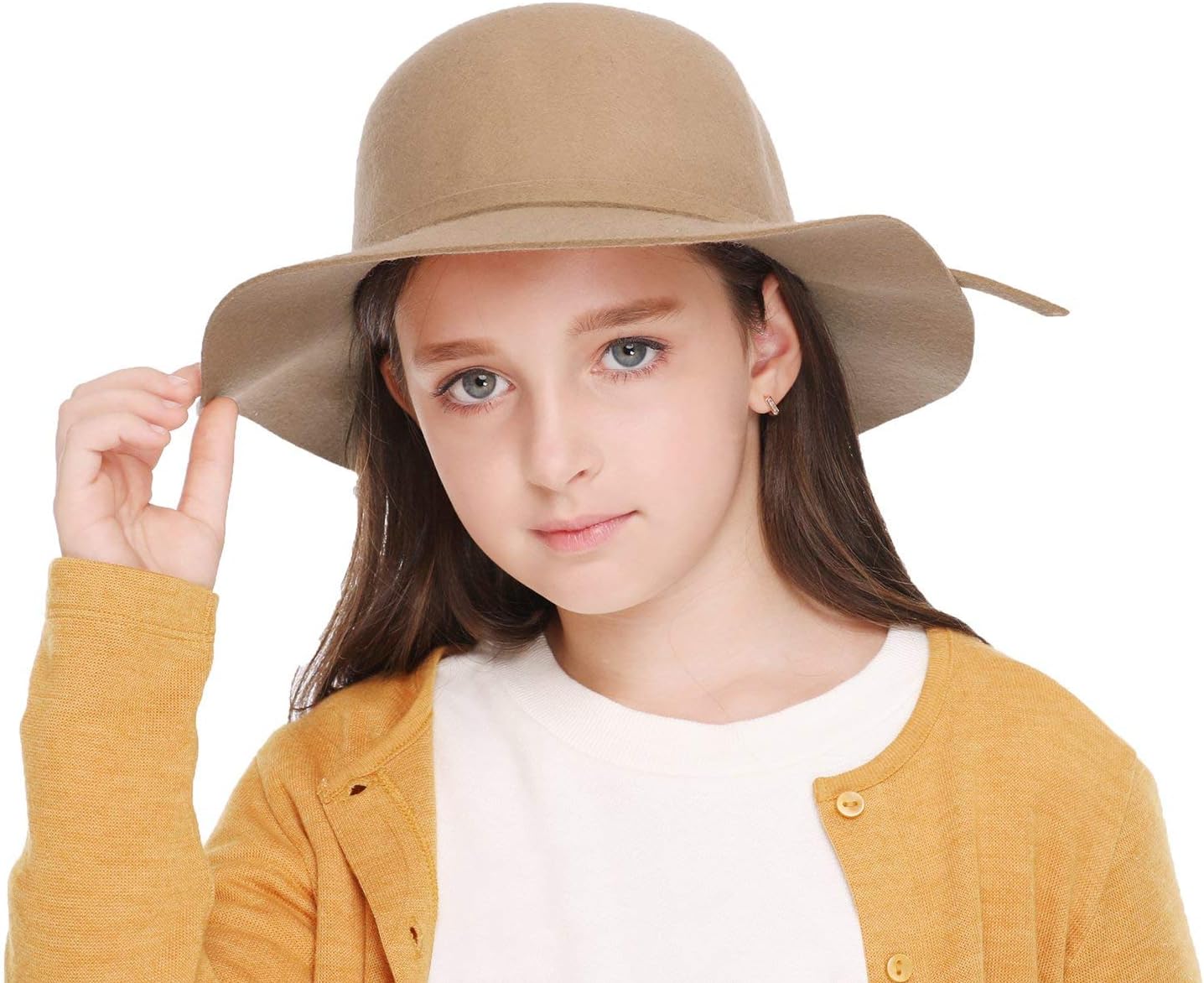 Bienvenu Kids Girl's Vintage Dome 100% Wool Felt Bowler Cap Floppy Hat Bow