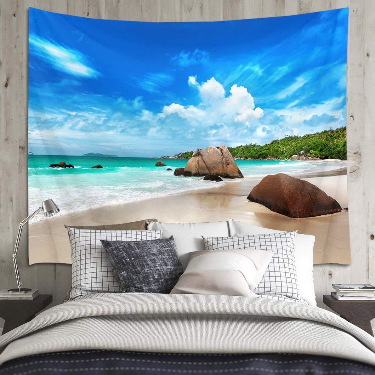 Amazon.co.jp: LB 夏の風景画 タペストリー ビーチと海 青空と白雲
