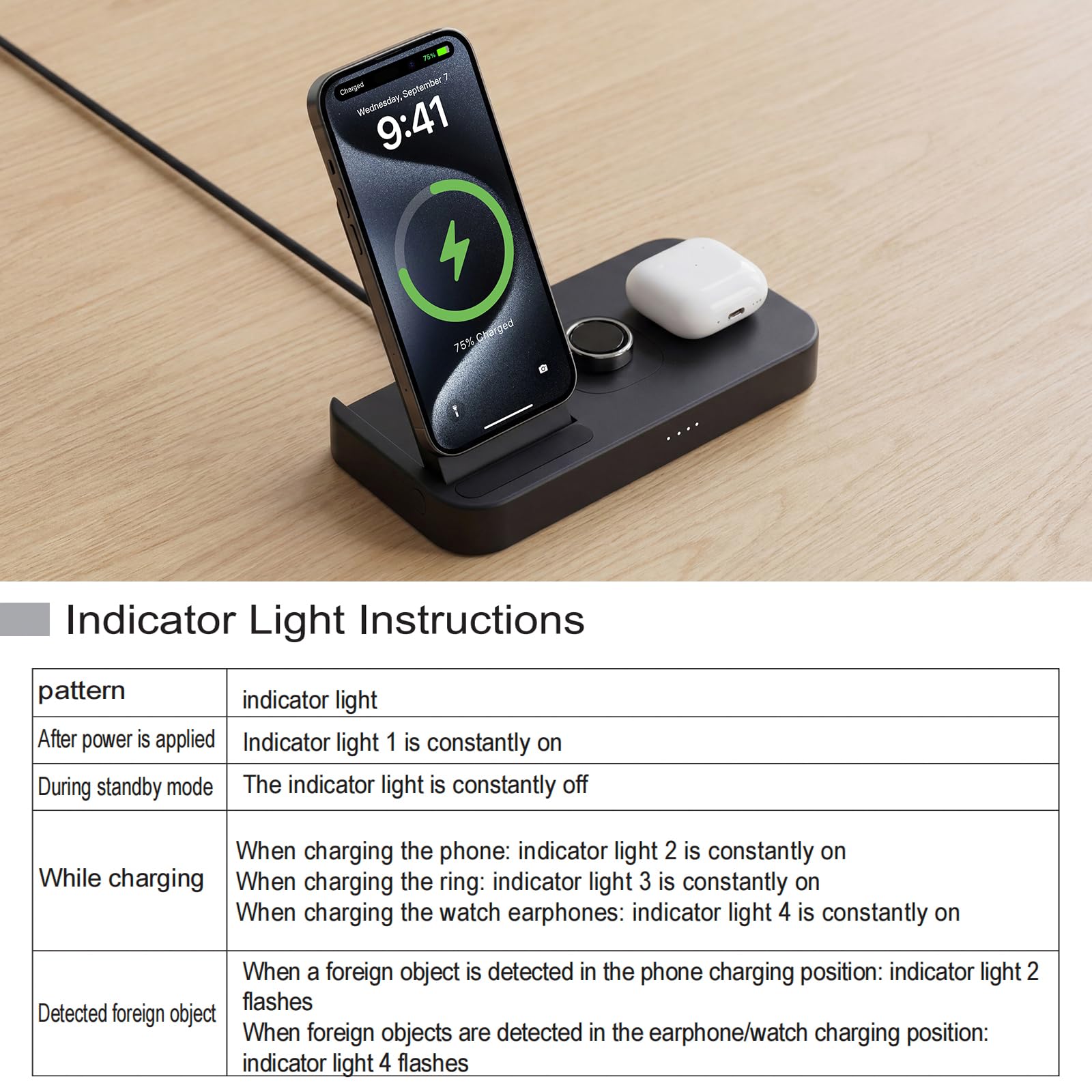 Station de charge 4 en 1 pour Oura Ring Gen 4, chargeur rapide pour iPhone 17/16/15/14/13/12, Apple Watch, AirPods, Samsung Galaxy S25/S24/S23/S22/S21, Galaxy Watch Buds (taille 12)
