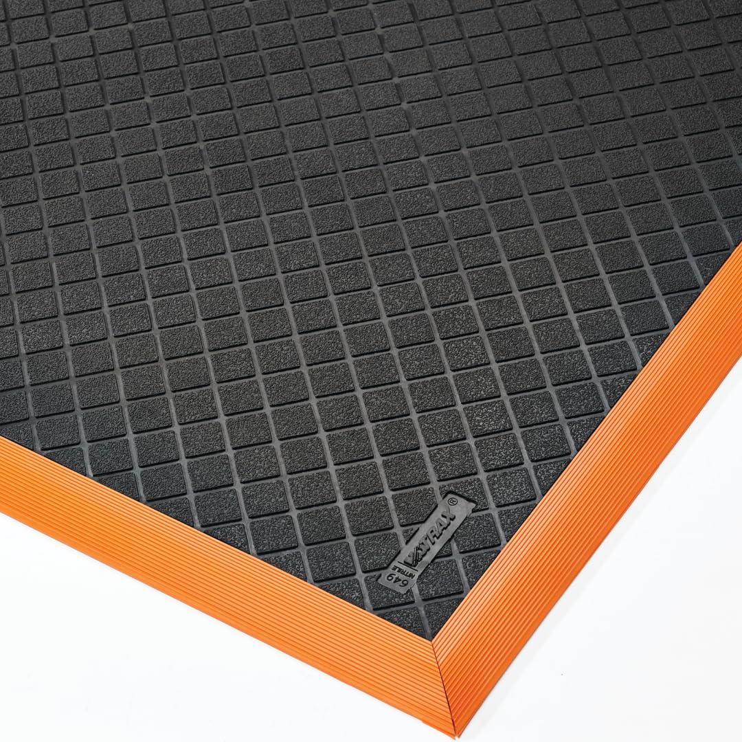 NoTrax Safety Stance® Natural Rubber Anti Fatigue Mat for Manufacturing Assembly Lines, 26" x 40" x 7/8" Industrial Floor Mats, Anti Slip, Beveled Edges, Black with Yellow Border, 649S2640YB