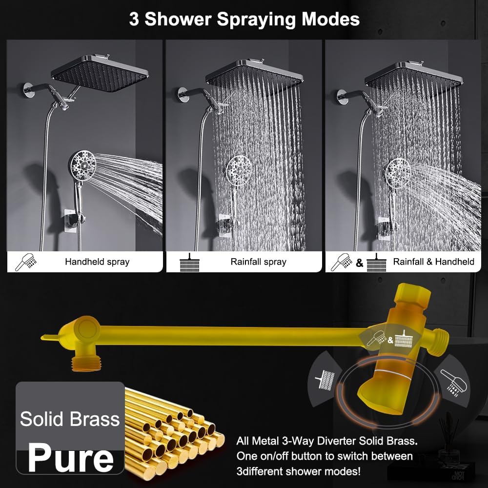 14'' Bathroom Filtered Shower Head with Handheld -Both High Pressure -Rain Shower Hea&9 Spray Mode Showerhead with Filters, 11'' Extension Arm Height Adjustable & 70" Anti-Kink Hose, Chrome