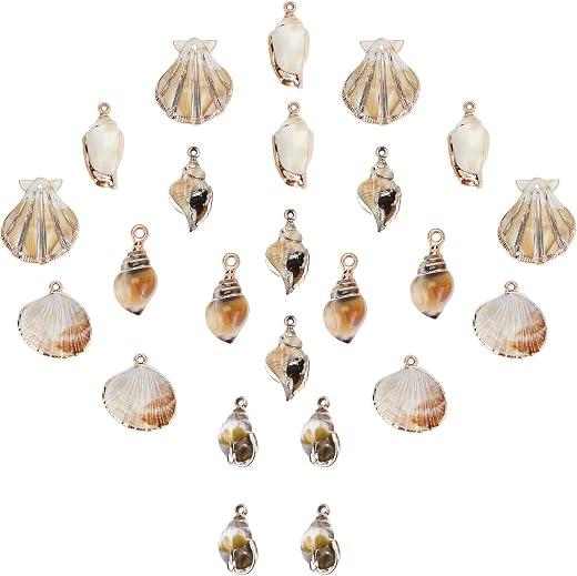 SUNNYCLUE 1 Box Natural White Shell Charms Cowboy Shells Galvanized Charms Summer Ocean Sea Charm for Jewelry Making, Neck...