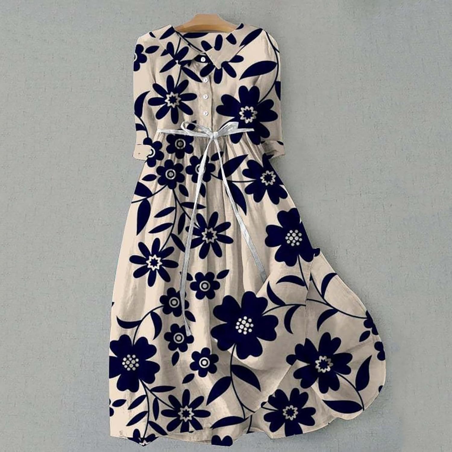 [YIXNGLNSFK] 女性スタイルドレスレースアップウエスト定義シャツミディドレス夏半袖トレンディな A ラインドレス ドレス