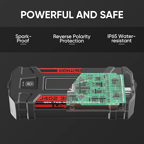 Miniatura 4 de Lokithor J402 Jump Starter 3000A 12V 24000Amh Batería portátil de litio para automóviles de hasta 9.0L de gas y 7.0L Diesel con carga rápida de 100