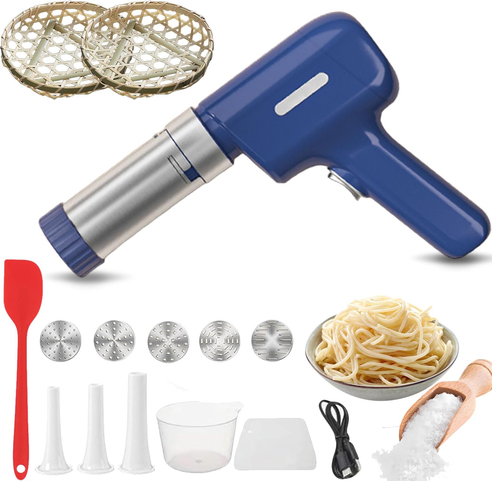 Idiyappam Maker Electric, Automatic Idiyappam, Noodle, Murukku, Farsan Sev, Pasta Maker, Handheld electric pasta maker, 5-in-1 Cordless pasta maker for kitchen (Blue)