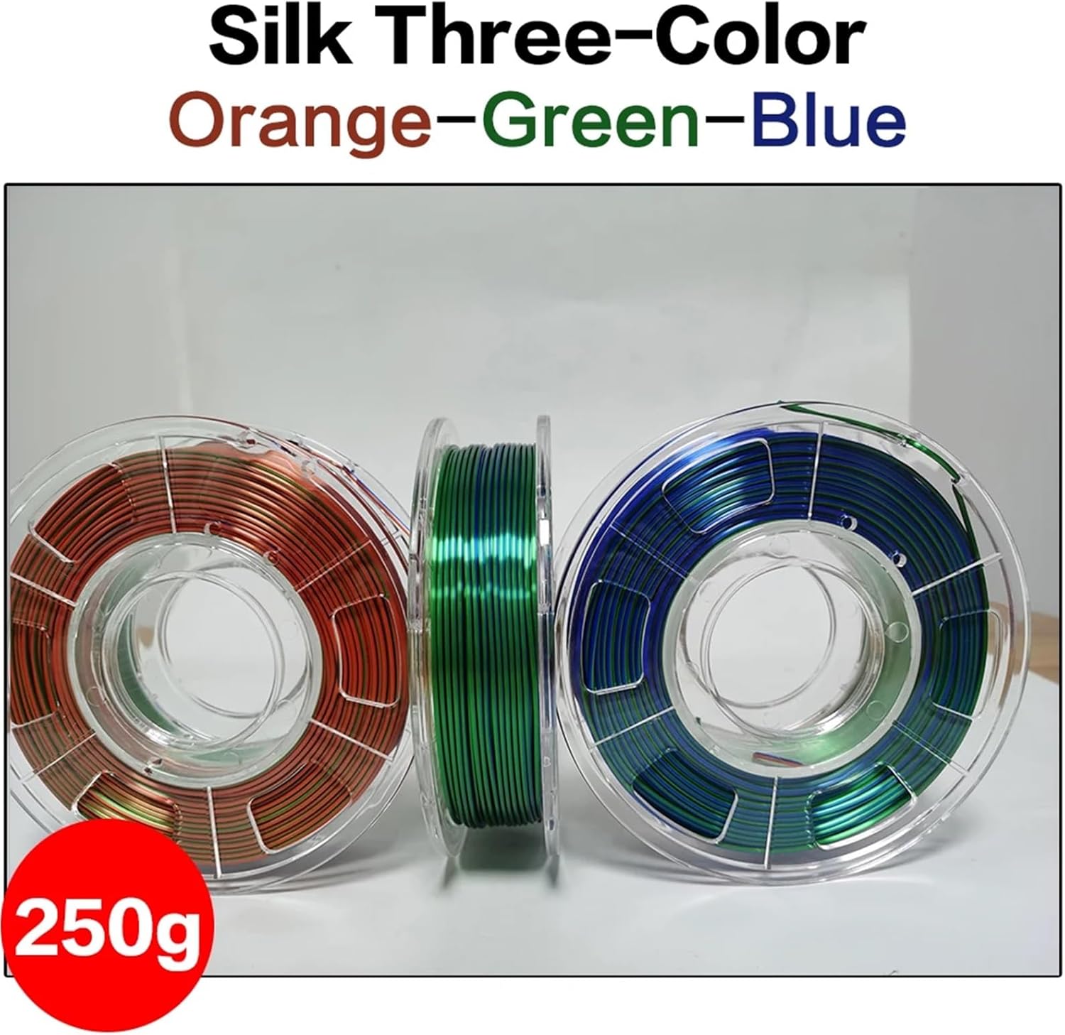 for 3DSWAY 3D Printer Filament PLA Consumables 1kg 250g 1.75mm Silk Tri-Color Multi-Color PLA Rainbow Gradient Material Silk(Orange Green Bl 250g)