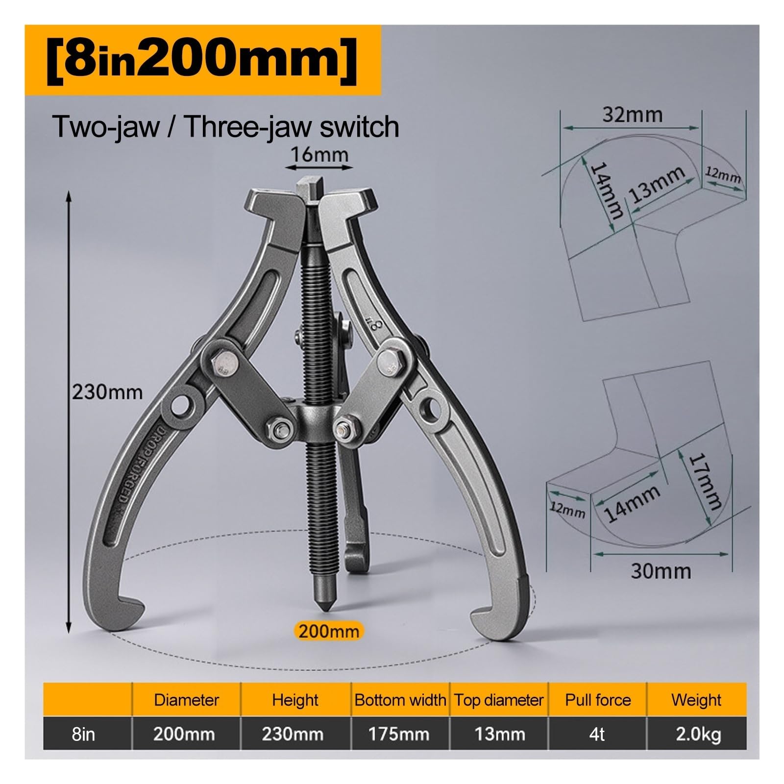 Extractor de engranajes, herramienta extracción polea Reversible 3 mandíbulas y 2, Kit volante inercia, resistente(8inch)