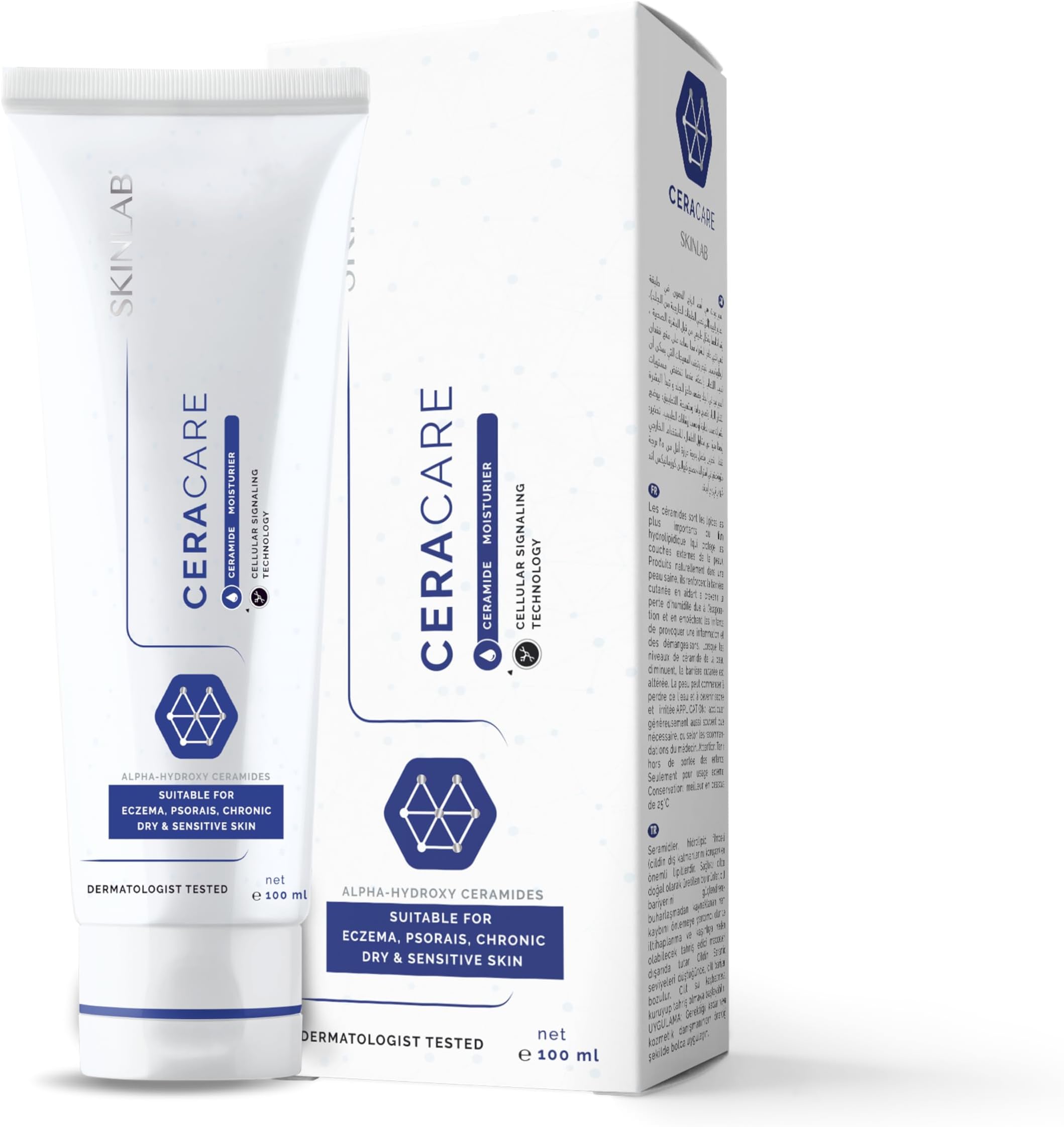 SKINLAB Ceracare Ceramide hydrating moisturizer for dry, sensitive skin | Hyaluronic Acid | 100ml