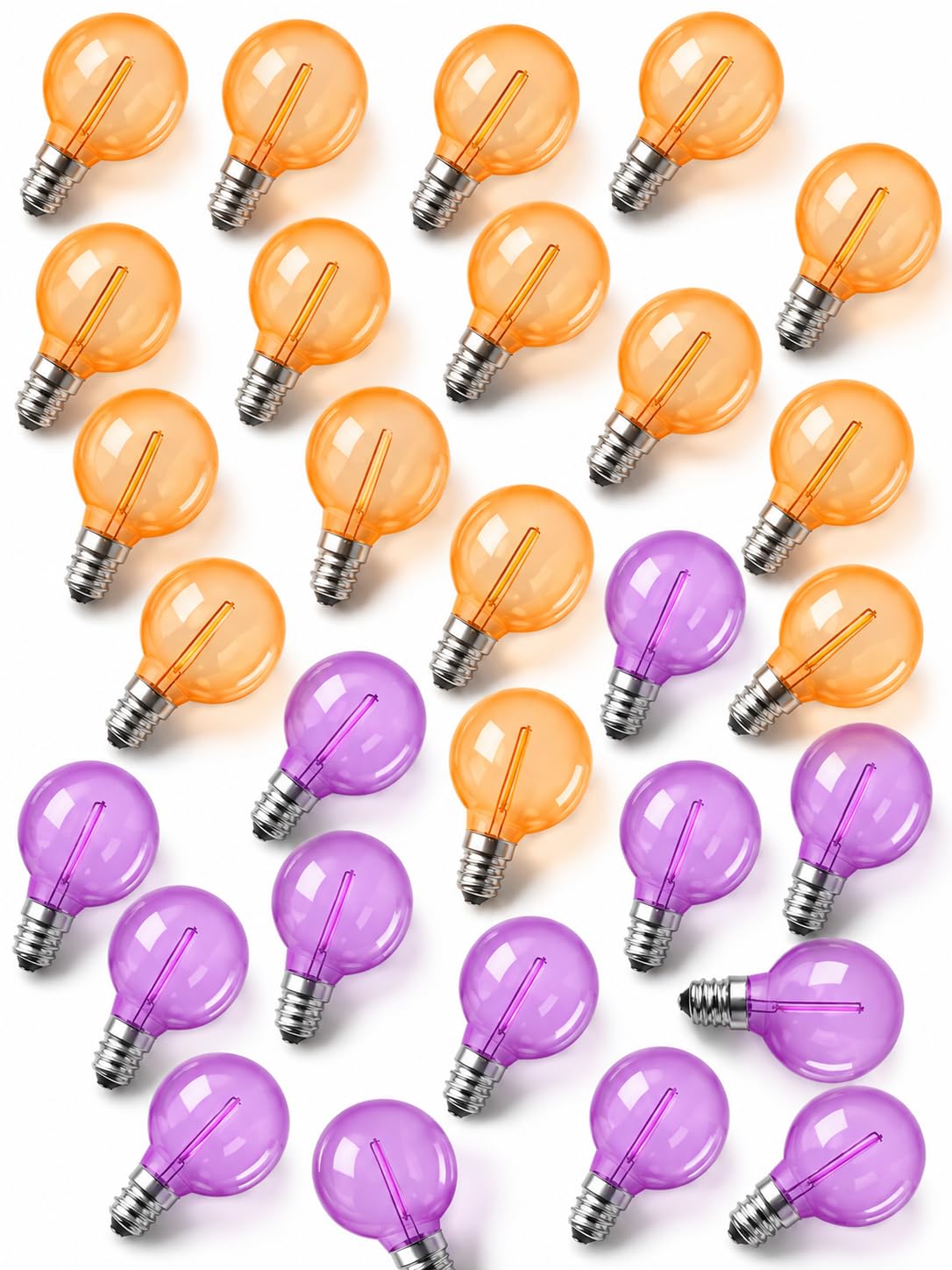 Abeja G40 Purple Orange LED Replacement Bulbs, 0.6W Halloween Bulb Shatterproof Waterproof Outdoor String Lights Bulb for Indoor Outdoor Halloween Patio String Lights, 25 Pack