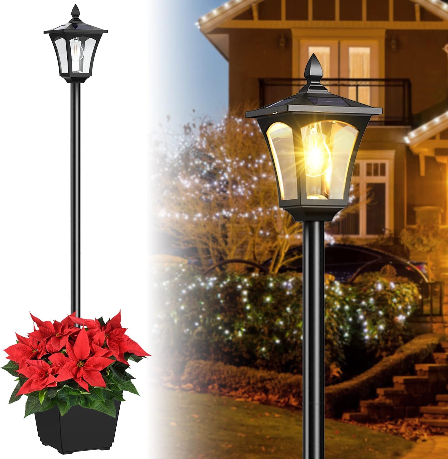 Solar Lights Outdoor Waterproof, 67" Bright Outdoor Post Light Metal Glass Lamp Post with
