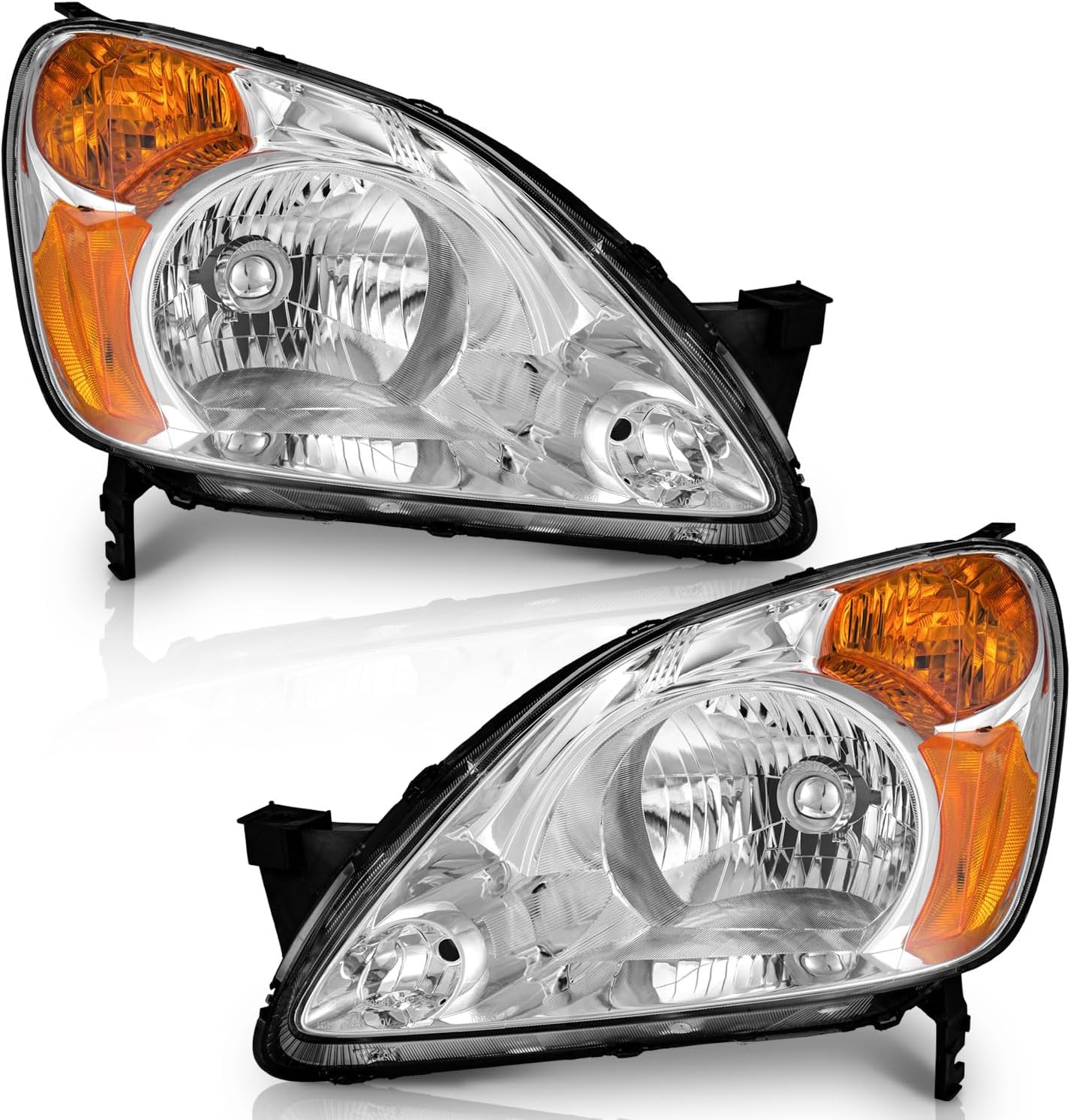 WEELMOTO Halogen Headlights for 2002-2004 Honda CR-V,Headlamp for 2002 2003 2004 Honda CR-V with Chrome Housing Amber Reflector Left+Right Side