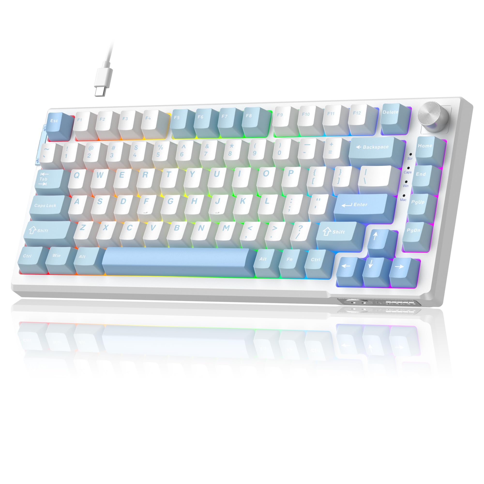 MageGee SKY81 75% Mechanical Gaming Keyboard, Hot Swappable Wired Custom Creamy Keyboards with 5-Layer Sound Dampening, Knob Control, RGB Backlit,