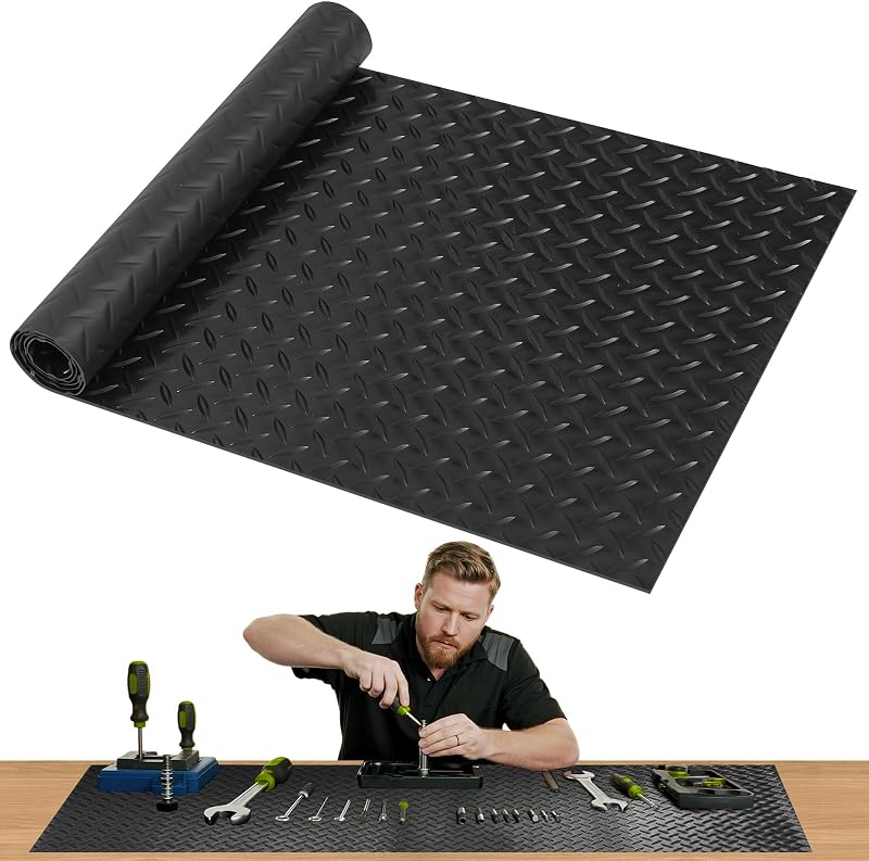 Workbench Mat, PVC Work Bench Mat with Non-Slip Texture, 2mm Thick Scratch & Stain Resistant Surface for Painting, Woodworking, Crafting, Building and Tool Protection (Black, 16.93" x47.24")