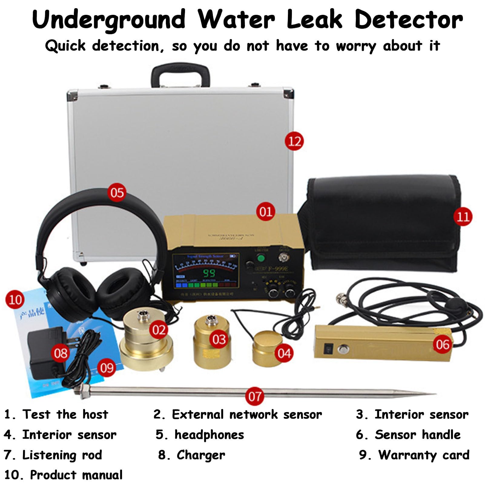 Detector de Fugas de Agua Profesional, Dispositivo de detección de Fugas de Agua con sondas duales, Detector de Fugas de Agua subterránea con Auriculares, detección de Fugas de Agua
