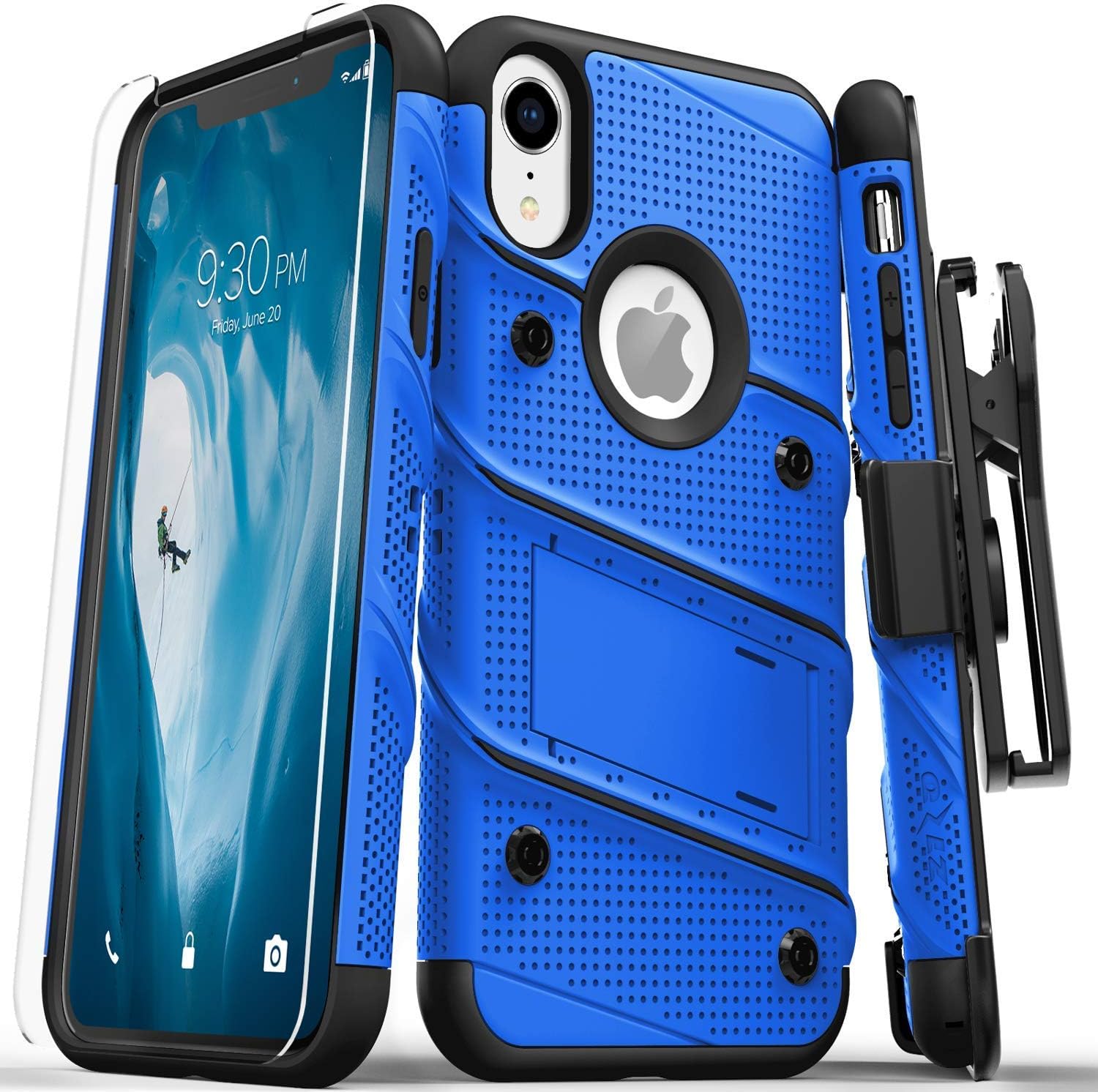 ZIZO Bolt Series for iPhone XR Case with Screen Protector Kickstand Holster Lanyard - Blue & Black