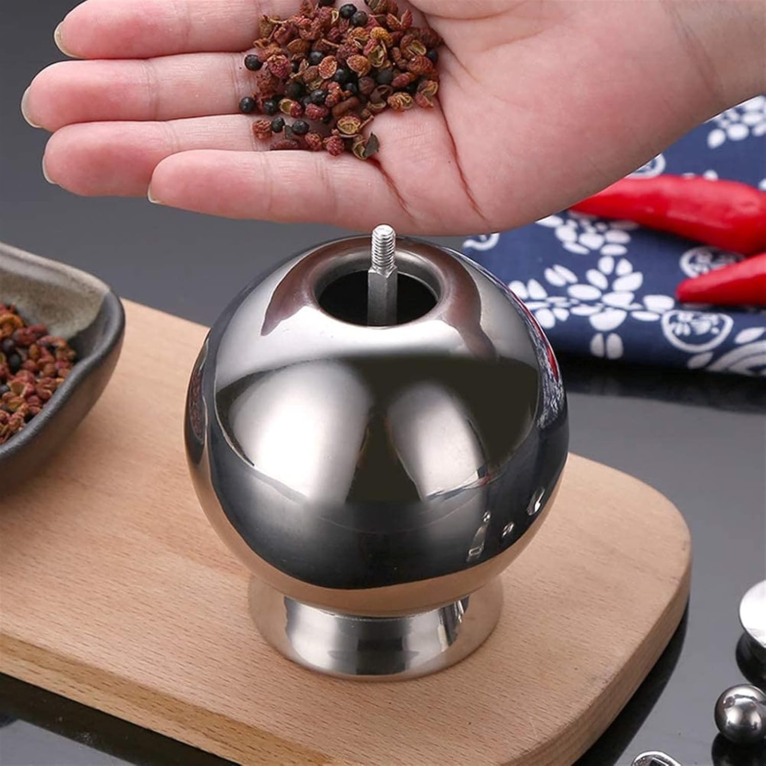 Salt and Pepper Grinder,Lever Handle,Stainless Steel,Can Adjust The Thickness (Size : 5.5 * 9cm) ()