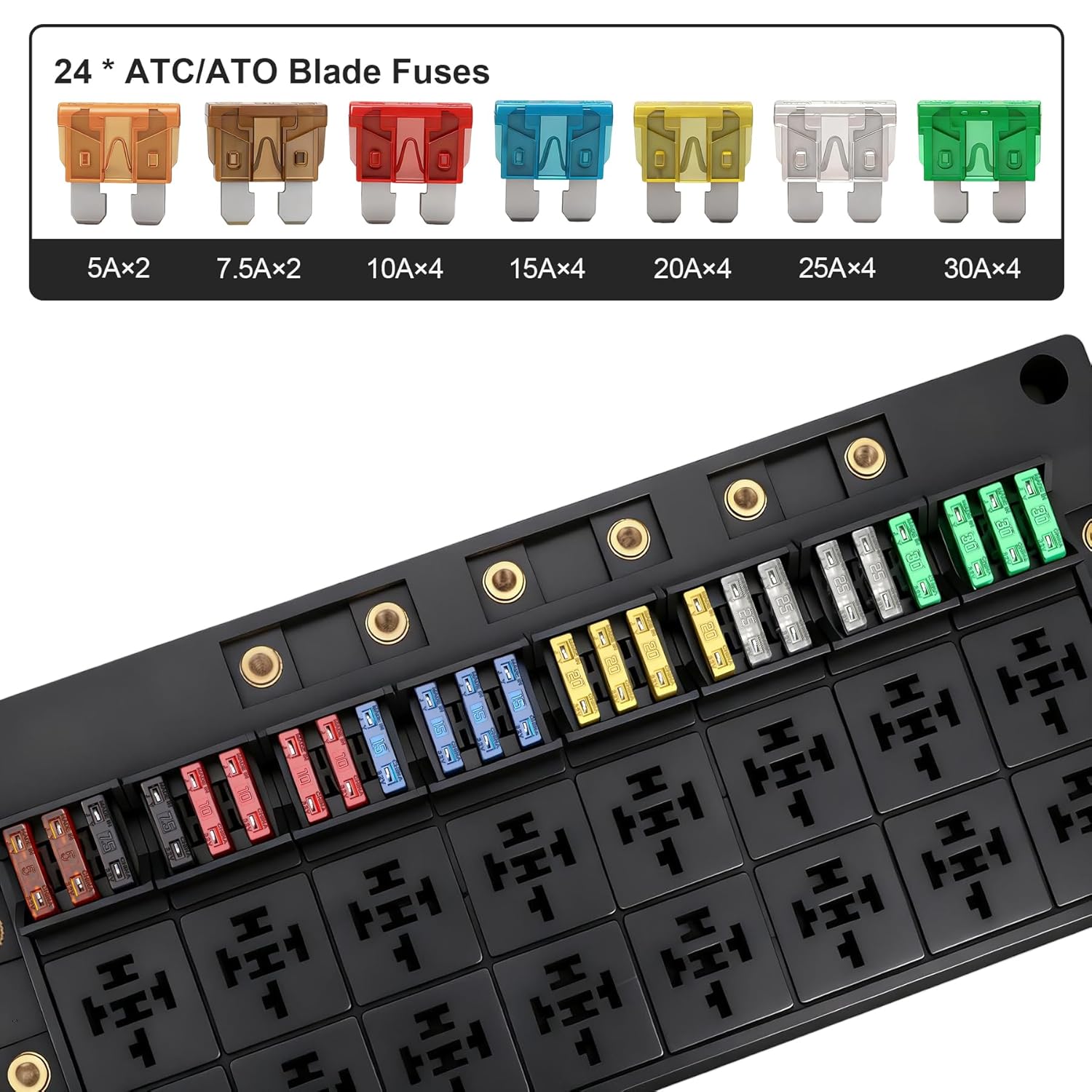 12V 24 Way Fuse Relay Box, 16 Slots Relays Holder 24 Slots ATC/ATO Fuses Holder, 4Pin 5Pin Universal Fuse and Relay Box Block, for Cars Truck Jeep ATVs RVs Pickups