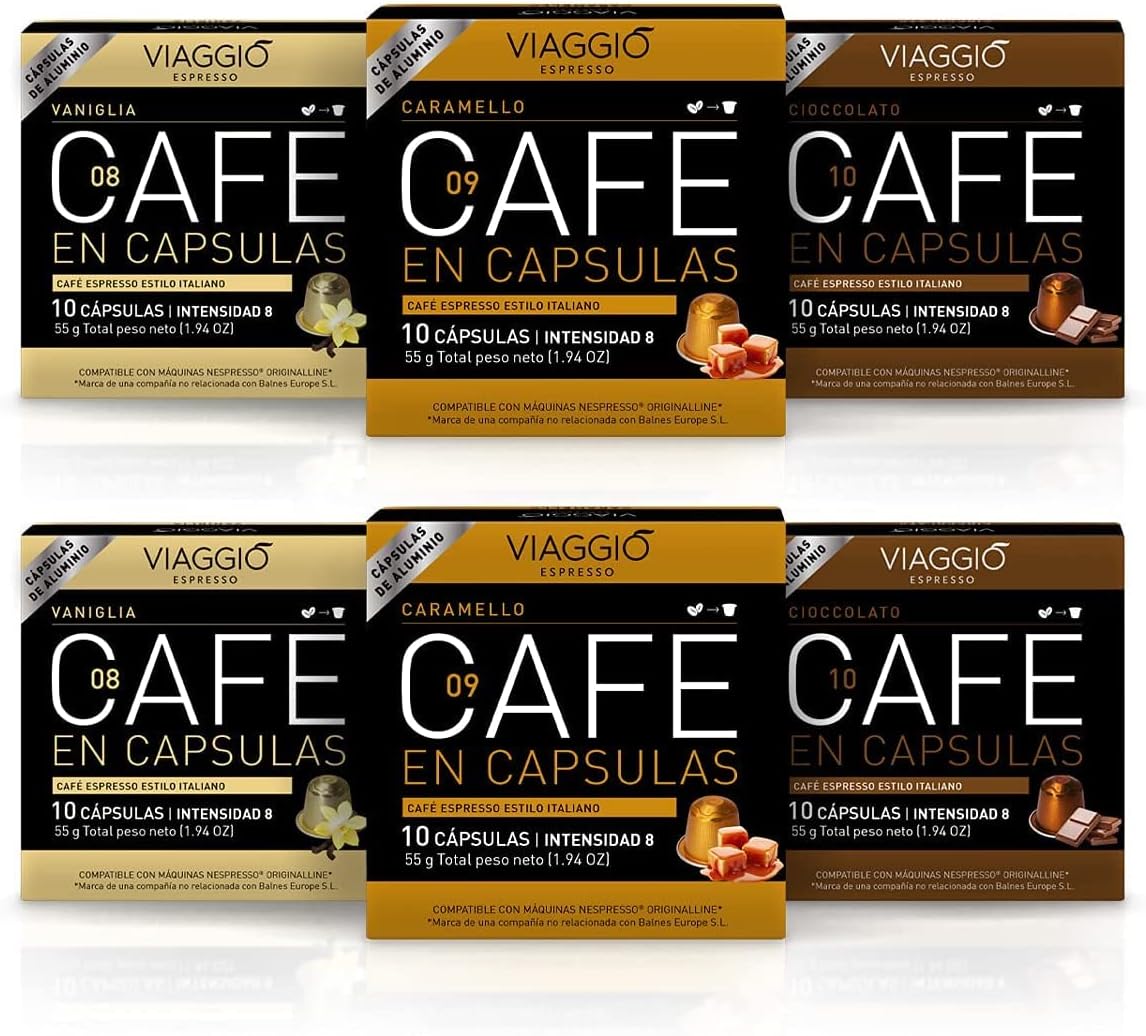 Viaggio Espresso - Single Serve Flavoured Coffee Pods - Aluminium Coffee Capsules Compatible with Nespresso Machine - Flavoured Selection (60 capsules)