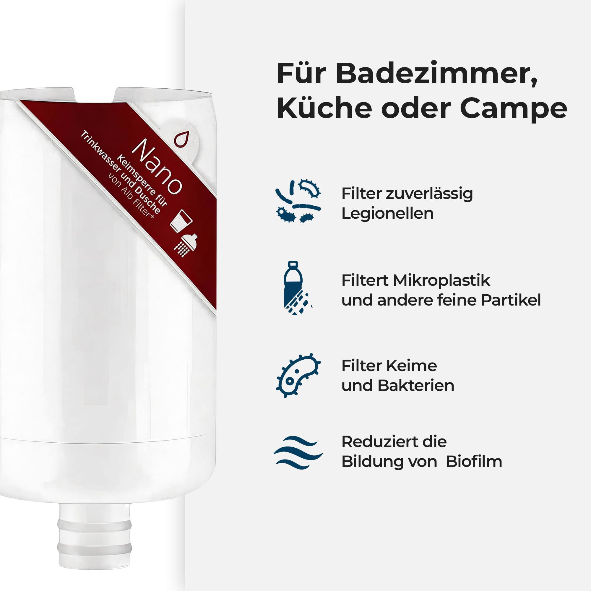 Alb Filter Nano Ersatzkartusche 2er-Pack – Einzelkartusche für den Wasserfilter – Sicheres Trinkwasser für Familie, Reisen & Hotels – Schutz gegen Keime & Bakterien im Wasser – Made in Germany