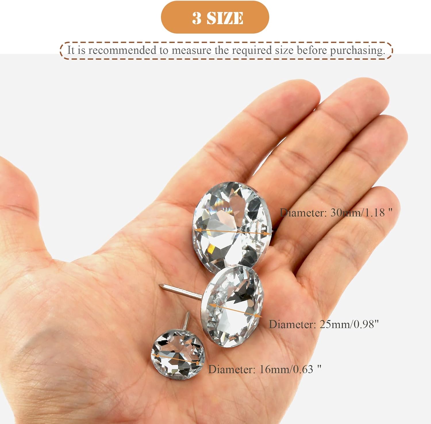 Mgoodoo 100PCS Diamond Upholstery Tacks, 30mm(1-3/16'') Crystal Furniture Nails Pins Studs for Tufted Bed Headboard Sofa Corkboard Home Decoration