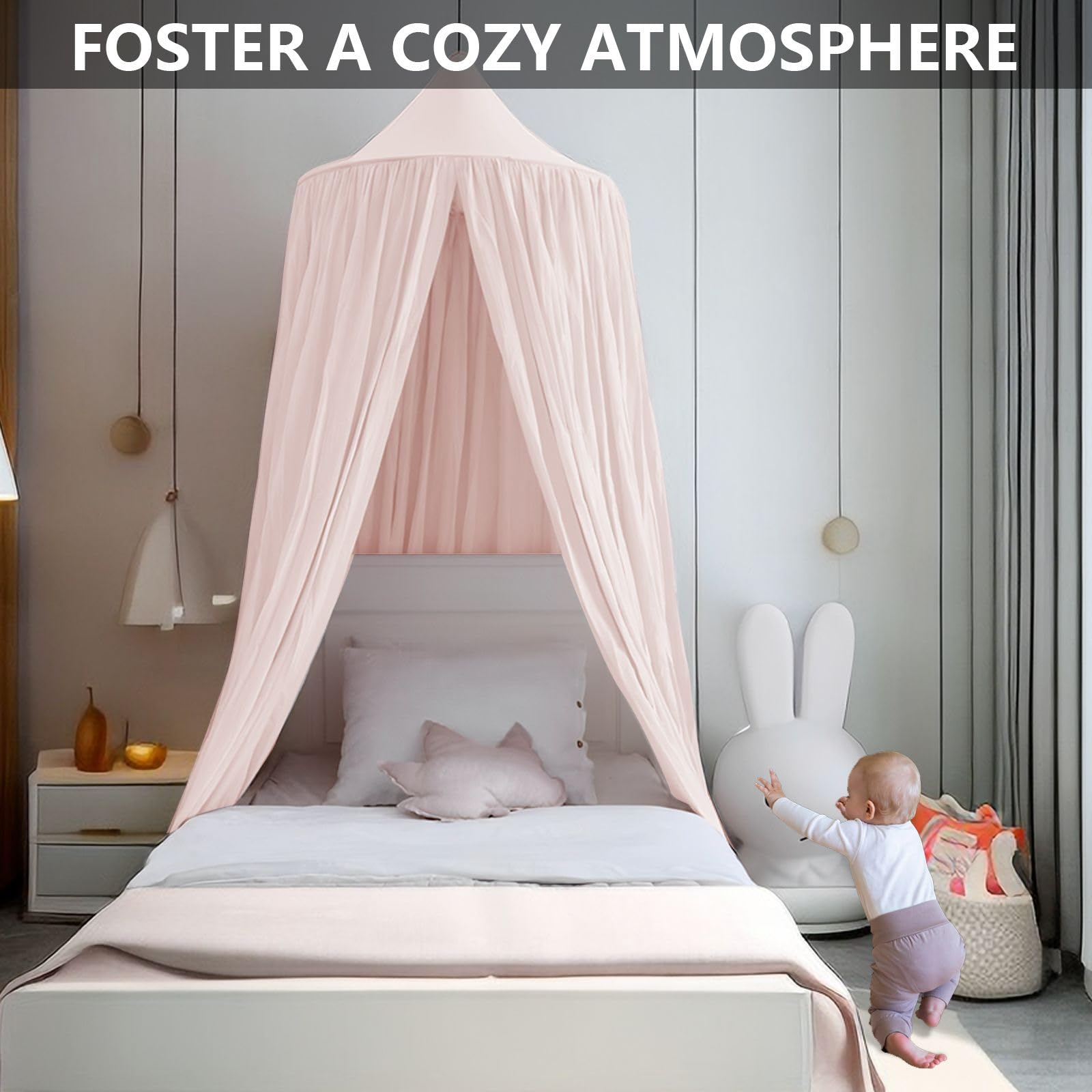 Ginkago Ciels de Lit pour Enfant, Bébé Moustiquaire Salle de Lecture pour Décoration de Chambre à Coucher, Élégant Auvent De Lit pour Princesse (Rose)