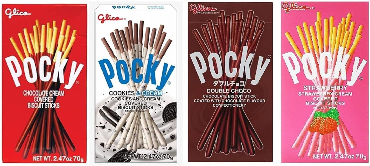 Pocky Sticks Variety Pack Coverd With Crunchy Biscuit, Chocolate, Strawberry, Double Chocolate, Cookies & Cream, Each 70g Pack Of 4