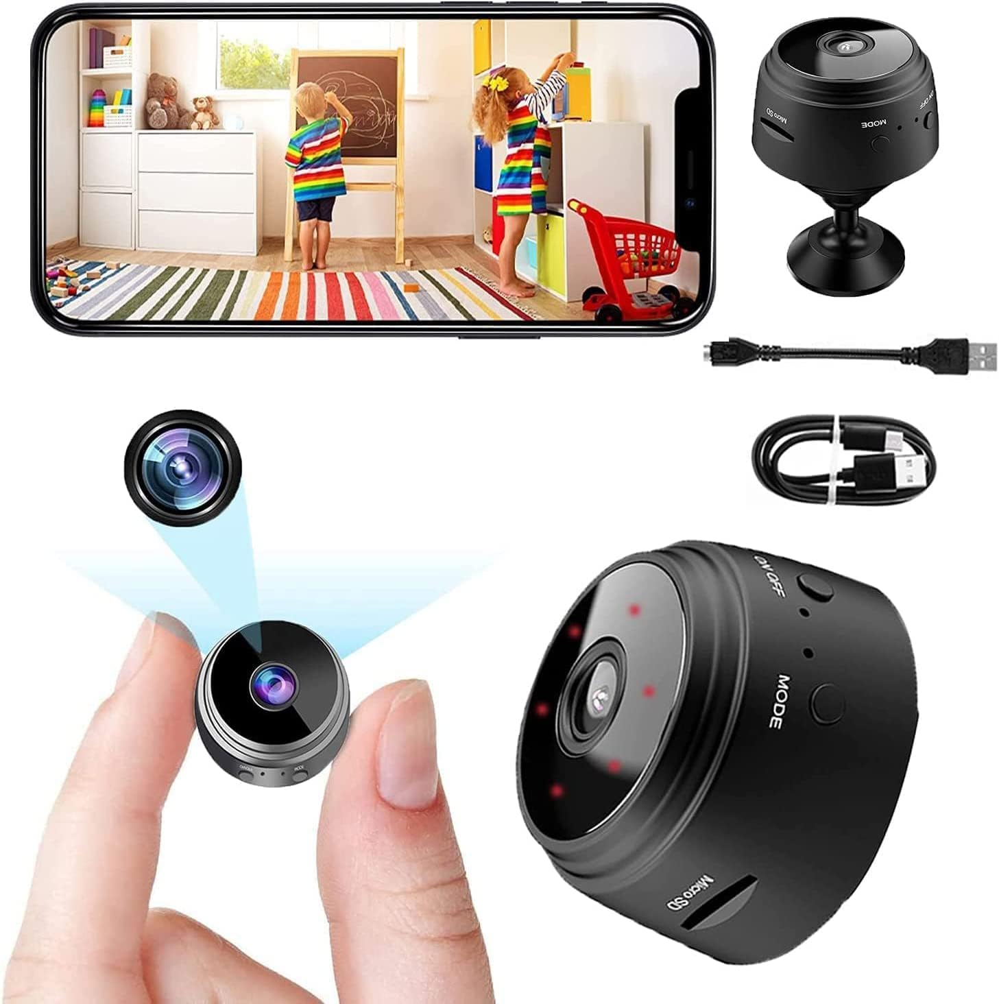 2023 Mini Spy Hidden Cameras Magnetic WiFi Camera Wireless Compact Home Surveillance Camera Portable Reshline Camera with Night Vision and Motion Detection for Office and Home Indoor Outdoor