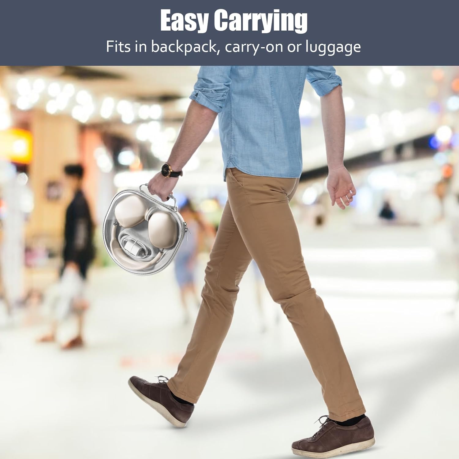 ProCase Smart Case for AirPods Max, Supports Sleep Mode & Clear Front Hard Cover Travel Carrying Headphone Case, AirPods Max 2024 2020 Protective Portable Organizer Storage Carry Bag -Grey
