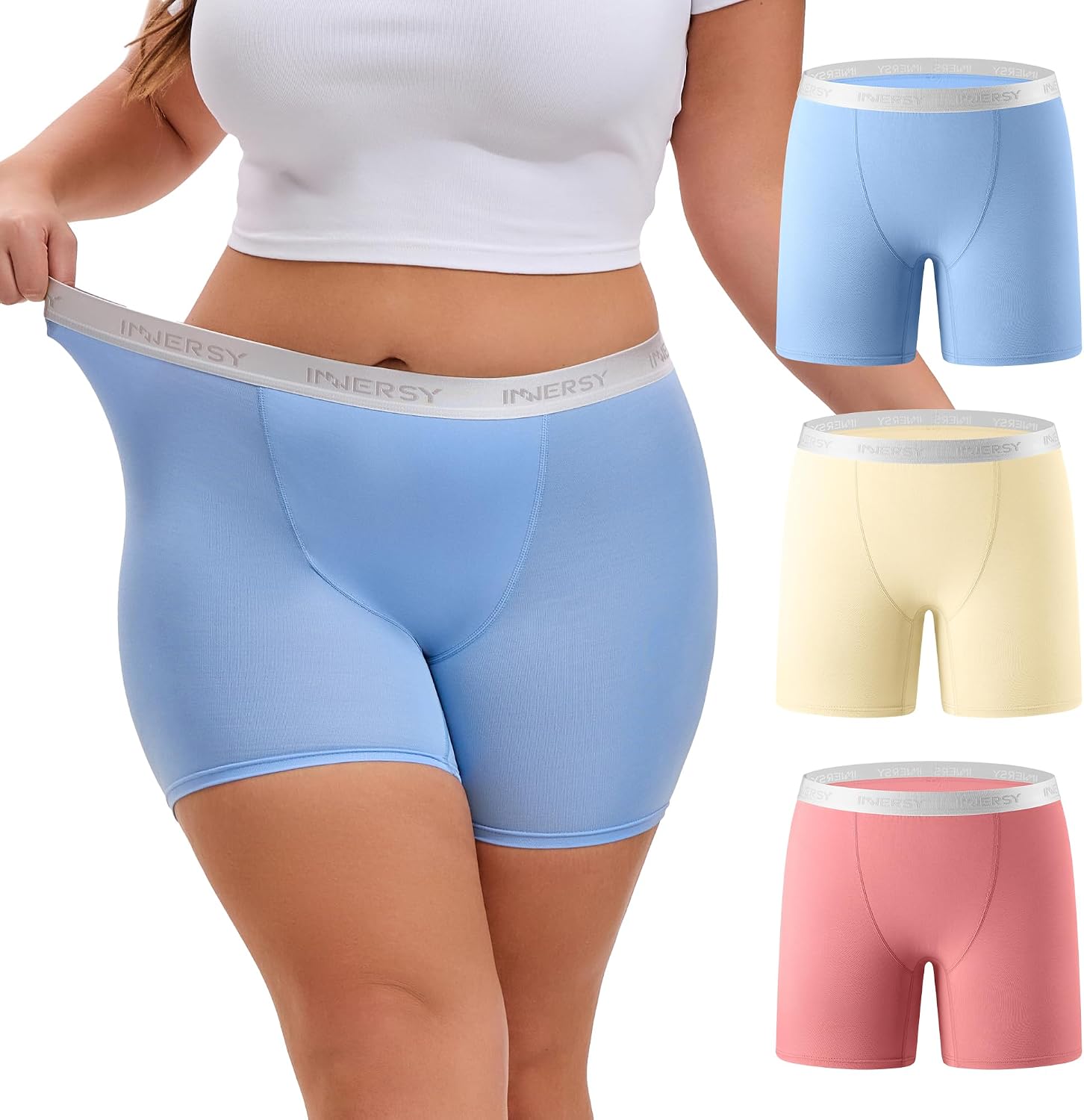 INNERSY Women's Plus Size High Waisted Boxer Briefs Soft Breathable Boy Shorts Underwear 3-Pack