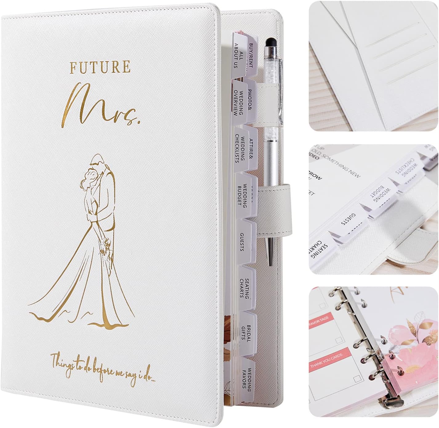 AW BRIDAL Future Mrs Wedding Planning Book and Organizer Gift Set, Destination Wedding Planners, White Proposal Planner Gift for Bride to Be and Engaged Couple, Cool Engagement Gifts for Her