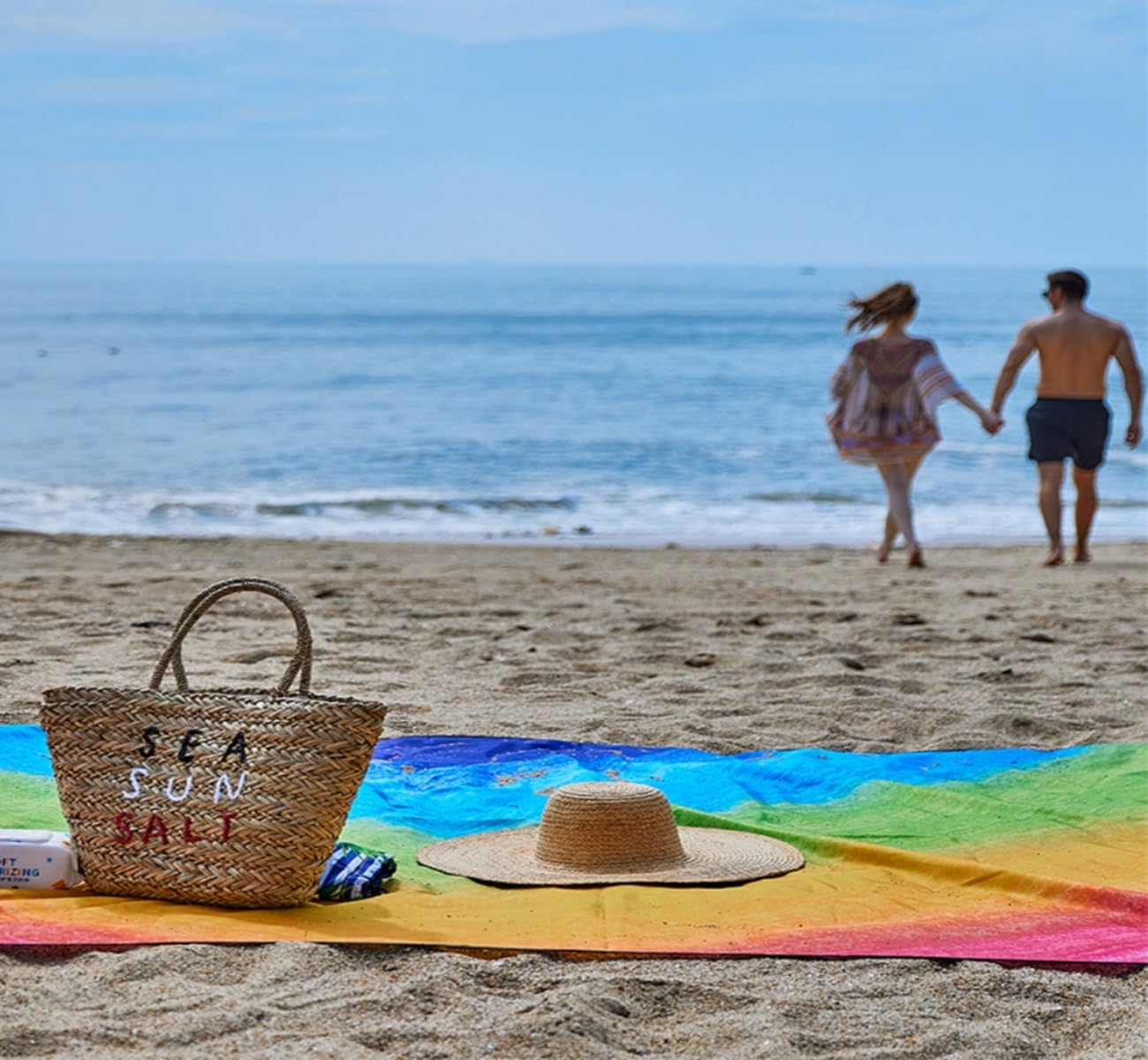 Koc plażowy, wodoodporny, odporny na piasek, ponadwymiarowy, żółw, tęczowy nadruk boho, 180 x 221 cm, bardzo duża, bez piasku, mata plażowa, niezbędna do parku, na piknik, koncert, podróż,