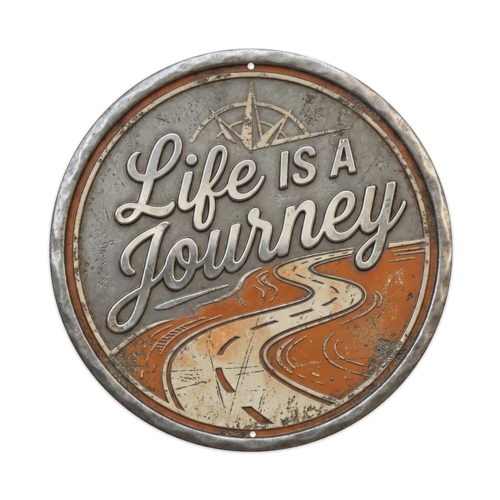 Cmhok Vintage Style Life Is Journey Nostalgic Hanging Display Retro Slogans Metal Tin Sign Plaque Wall Decor For Cafe, Club, Garden Round Metal Poster 8X8inch