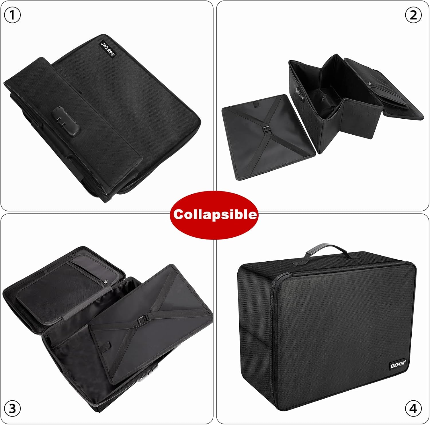 Fireproof Document Organizer Box with Lock,ENGPOW Collapsible Hard File Storage Bag,Multi-Layer Waterproof Portable Travel Home Filing Storage Fireproof Safe for Important File,Cash,Letter/Legal Size