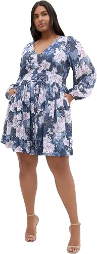 City Chic Women's Plus Size Dress-Silver Blossom Mini