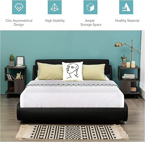 Miniatura 6 de COSTWAY Juego de mesa de noche de 2 piezas, mesa auxiliar moderna, estante de almacenamiento, color gris