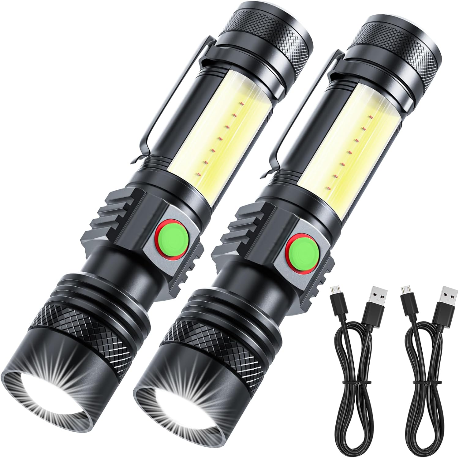 ATDOALL Rechargeable LED Flashligh, USB Magnetic Flashlights with Cob Sidelight, Small Tactical Flashlights, Waterproof, Zoomable, Portable Handheld Flash Light for Home, Emergency, Outdoor