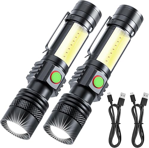 Linterna LED recargable, linternas magnéticas USB con luz lateral de mazorca, pequeñas linternas tácticas, impermeable, zoomable, luz de flash
