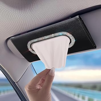 Bling Car Visor Tissue Holder, Diamond Mask Holder, PU Leather Tissue Box Holder, Wipes Case, Sun Visor Napkin Holder Black