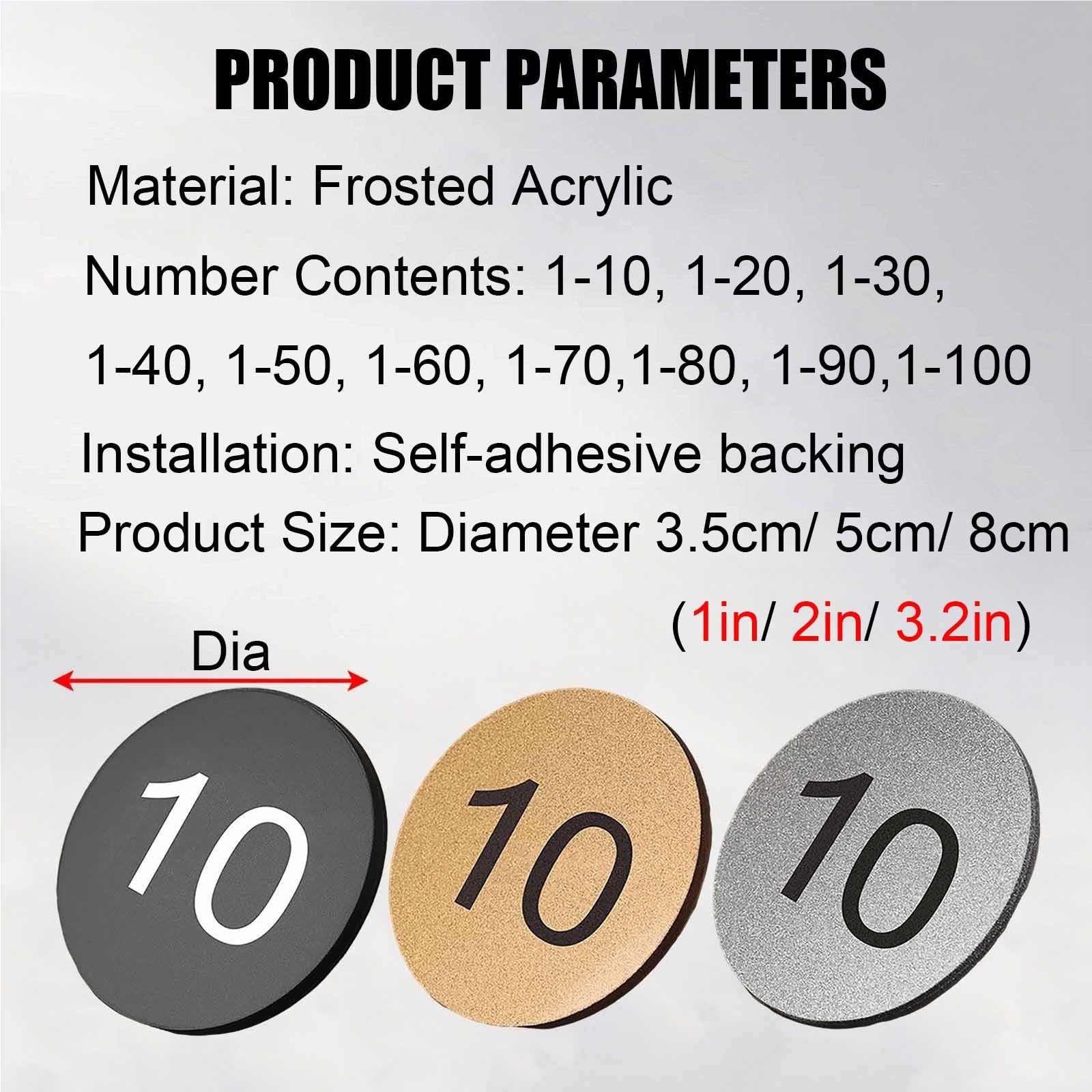 Panneaux numérotés autocollants - Avec film de protection - En acrylique - Avec film de protection - Chiffres mats - Pour une utilisation dans les armoires/restaurants (argent 1-80, D 3,5 cm)
