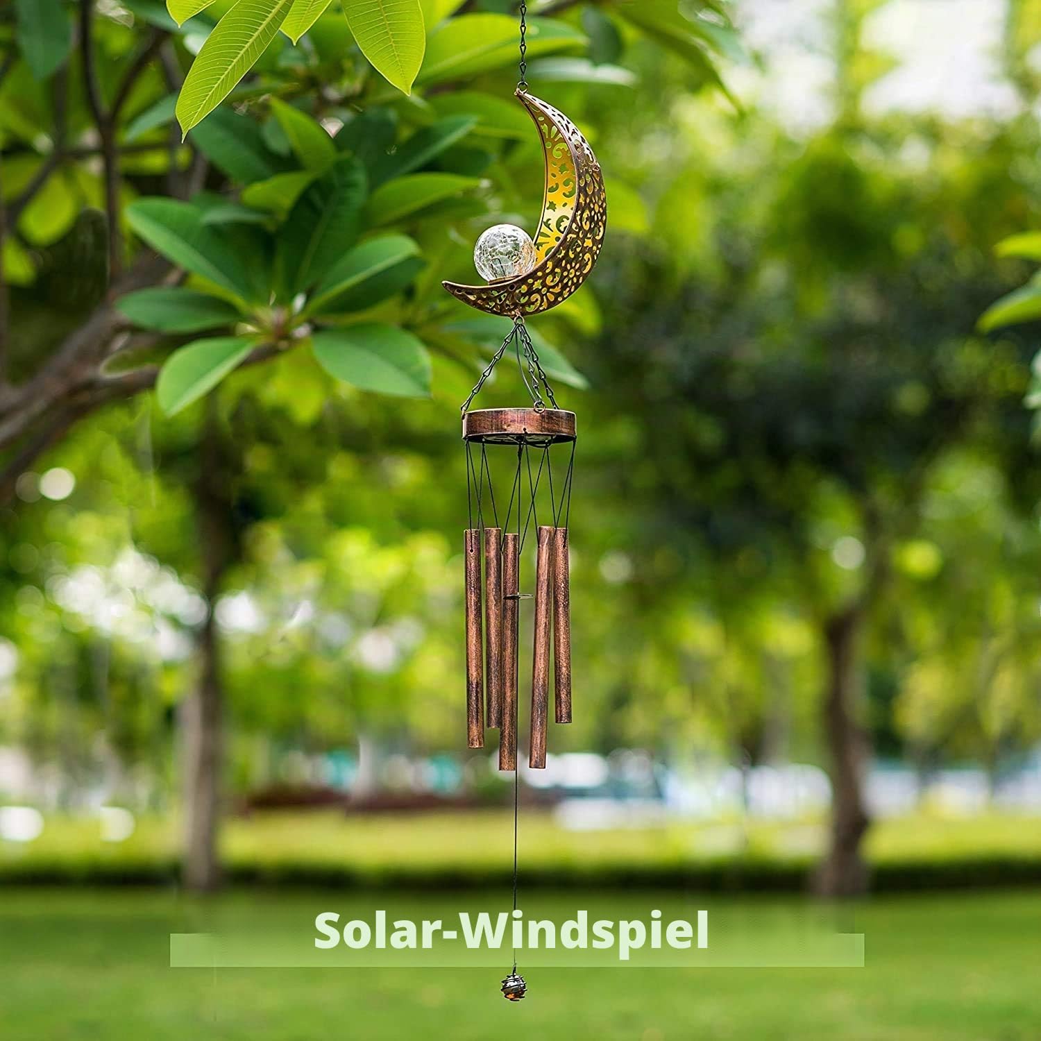 lifemet Windspiel, Solarleuchten – angetriebene LED-Mond-Nachtlichter, für den Außenbereich, Garten, wasserdicht, Metall, Windglocken-Licht, Lampe für Terrasse, Deck, Rasen, Hof, Terrasse