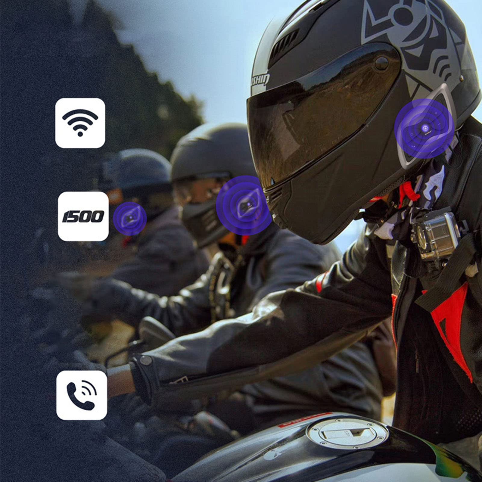 Casque Bluetooth Moto, IP65 Étanche 30 Heures