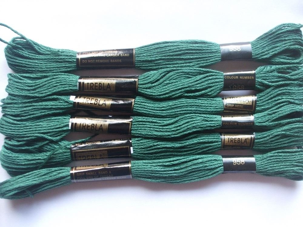 Trebla Pack of 6 Embroidery Thread/Skeins - 8m - Forest Green - Col. 958